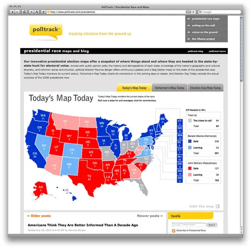 The first of three maps: a current view of the electoral landscape.
